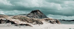 Preview wallpaper coast, sand, grass, hill, rock