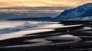 Preview wallpaper coast, sand, mountains, landscape