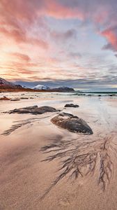 Preview wallpaper coast, sand, rocks, horizon, sea