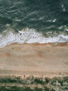 Preview wallpaper coast, sand, sea, aerial view, waves