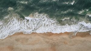 Preview wallpaper coast, sand, sea, aerial view, waves