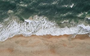 Preview wallpaper coast, sand, sea, aerial view, waves