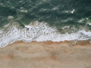 Preview wallpaper coast, sand, sea, aerial view, waves