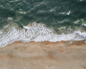 Preview wallpaper coast, sand, sea, aerial view, waves