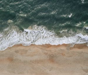 Preview wallpaper coast, sand, sea, aerial view, waves