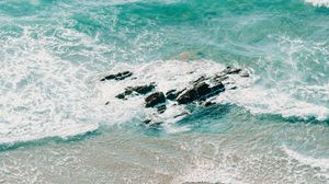 Preview wallpaper coast, sand, sea, waves, rocks
