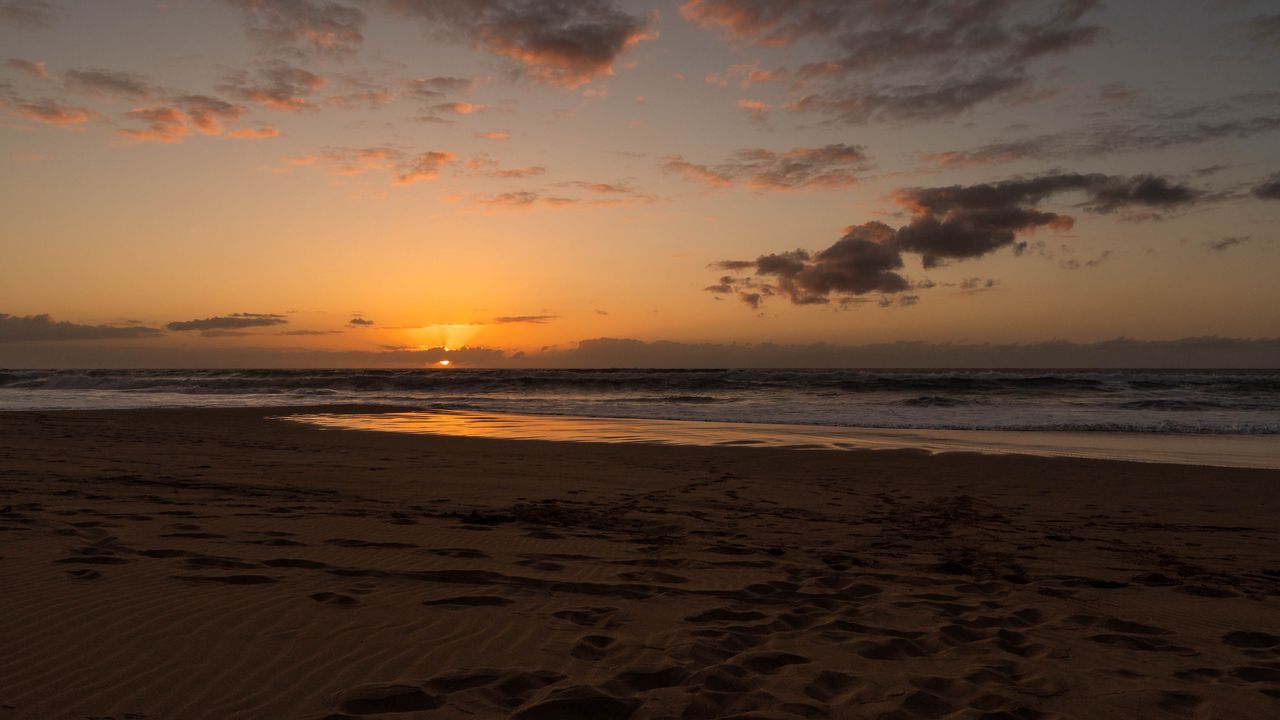 Wallpaper coast, sand, sea, sunset, nature