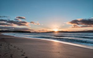 Preview wallpaper coast, sand, sea, waves, sunrise, nature