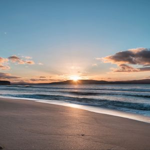 Preview wallpaper coast, sand, sea, waves, sunrise, nature