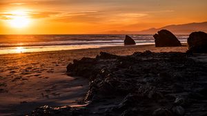 Preview wallpaper coast, sand, sea, sunset