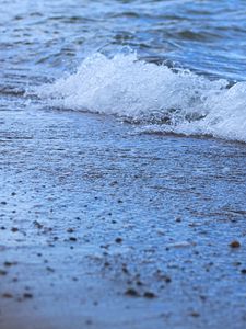 Preview wallpaper coast, sand, sea, splashes, foam, wave