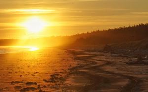 Preview wallpaper coast, sand, sunset, dark