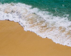 Preview wallpaper coast, sand, wave, foam, sea