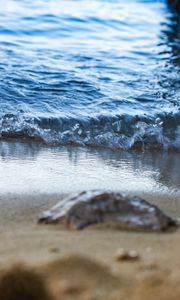 Preview wallpaper coast, sand, waves, sea, blur