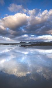 Preview wallpaper coast, sand, wet, sea, hills, nature