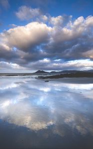 Preview wallpaper coast, sand, wet, sea, hills, nature