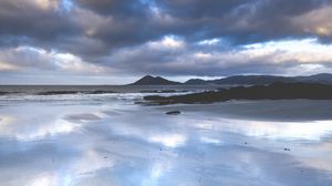 Preview wallpaper coast, sand, wet, sea, hills, nature