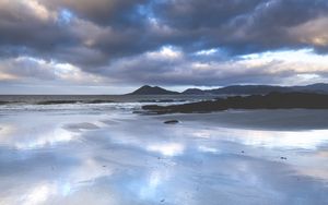 Preview wallpaper coast, sand, wet, sea, hills, nature