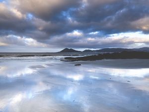 Preview wallpaper coast, sand, wet, sea, hills, nature