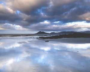 Preview wallpaper coast, sand, wet, sea, hills, nature