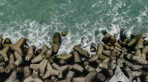 Preview wallpaper coast, sea, aerial view, waves