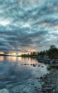 Preview wallpaper coast, sea, clouds, twilight, landscape