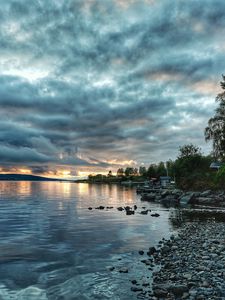 Preview wallpaper coast, sea, clouds, twilight, landscape