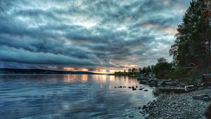 Preview wallpaper coast, sea, clouds, twilight, landscape