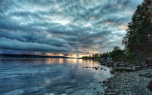 Preview wallpaper coast, sea, clouds, twilight, landscape