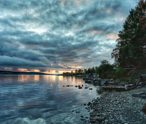 Preview wallpaper coast, sea, clouds, twilight, landscape