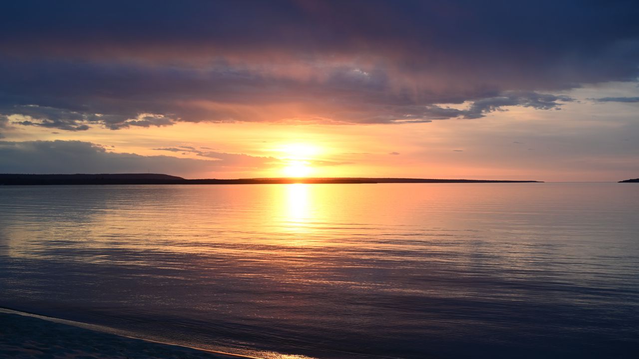 Wallpaper coast, sea, horizon, sunset