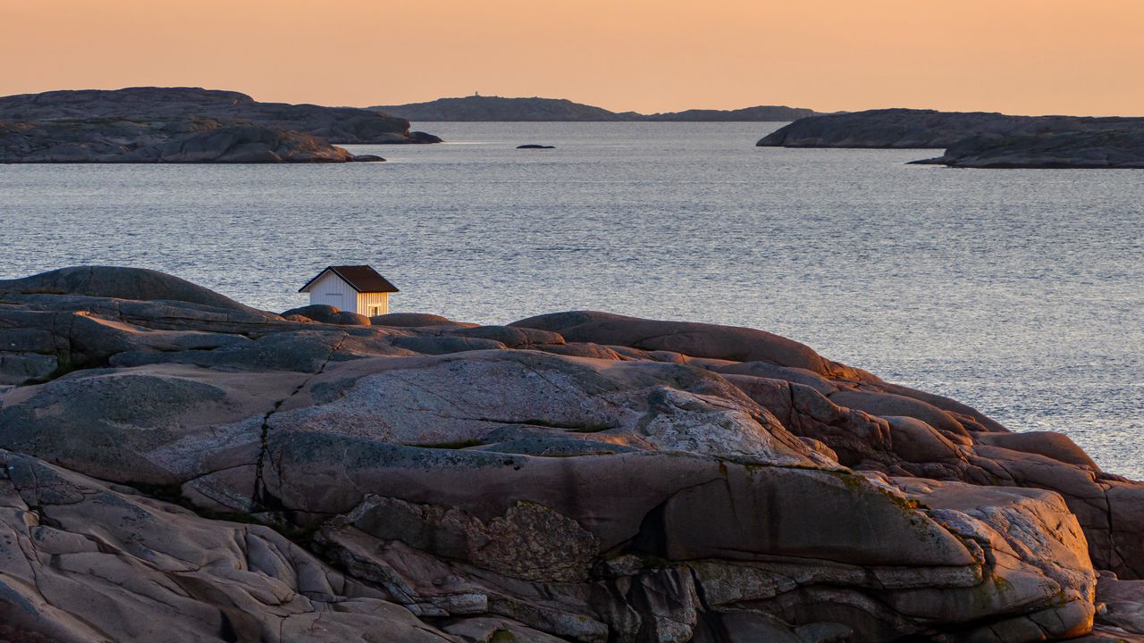 Wallpaper coast, sea, house, stones, nature