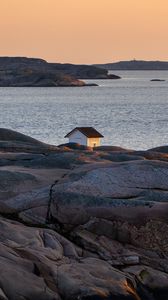 Preview wallpaper coast, sea, house, stones, nature