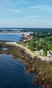 Preview wallpaper coast, sea, houses, trees, nature