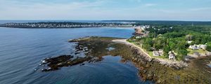 Preview wallpaper coast, sea, houses, trees, nature