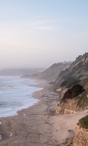 Preview wallpaper coast, sea, mountains, landscape, tide