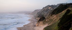 Preview wallpaper coast, sea, mountains, landscape, tide