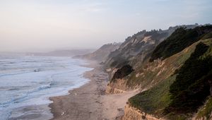 Preview wallpaper coast, sea, mountains, landscape, tide