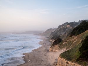 Preview wallpaper coast, sea, mountains, landscape, tide