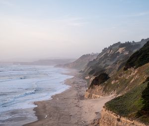 Preview wallpaper coast, sea, mountains, landscape, tide