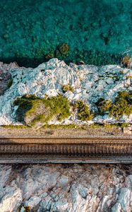 Preview wallpaper coast, sea, railroad, aerial view