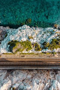 Preview wallpaper coast, sea, railroad, aerial view