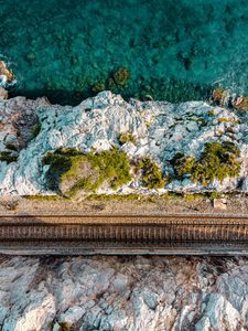 Preview wallpaper coast, sea, railroad, aerial view