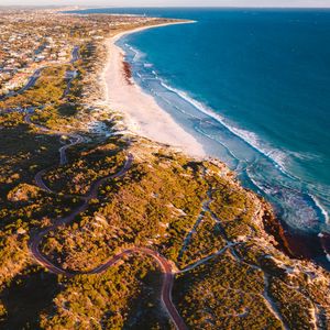 Preview wallpaper coast, sea, relief, road, settlement