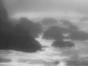 Preview wallpaper coast, sea, rocks, waves, bw