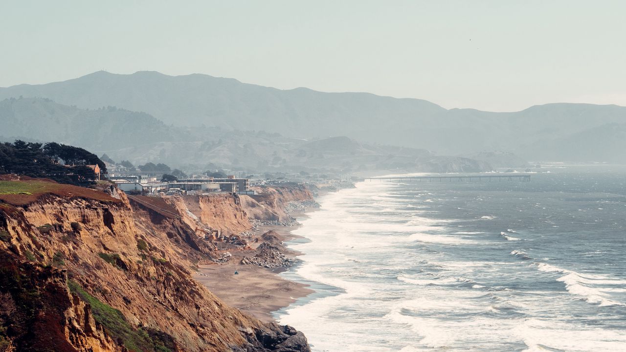 Wallpaper coast, sea, rocks, mountains, fog