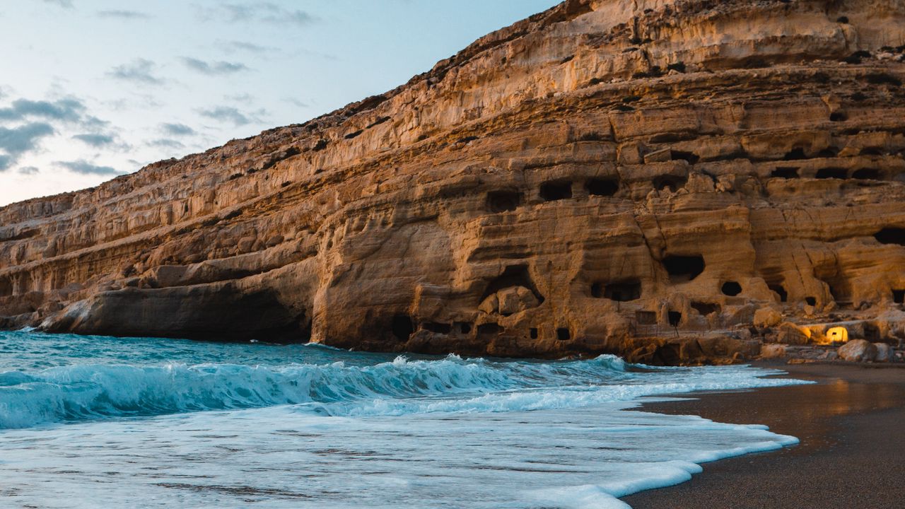Wallpaper coast, sea, rocks, waves, sand, beach