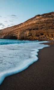 Preview wallpaper coast, sea, rocks, waves, sand, beach