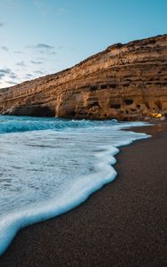 Preview wallpaper coast, sea, rocks, waves, sand, beach