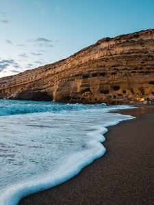 Preview wallpaper coast, sea, rocks, waves, sand, beach